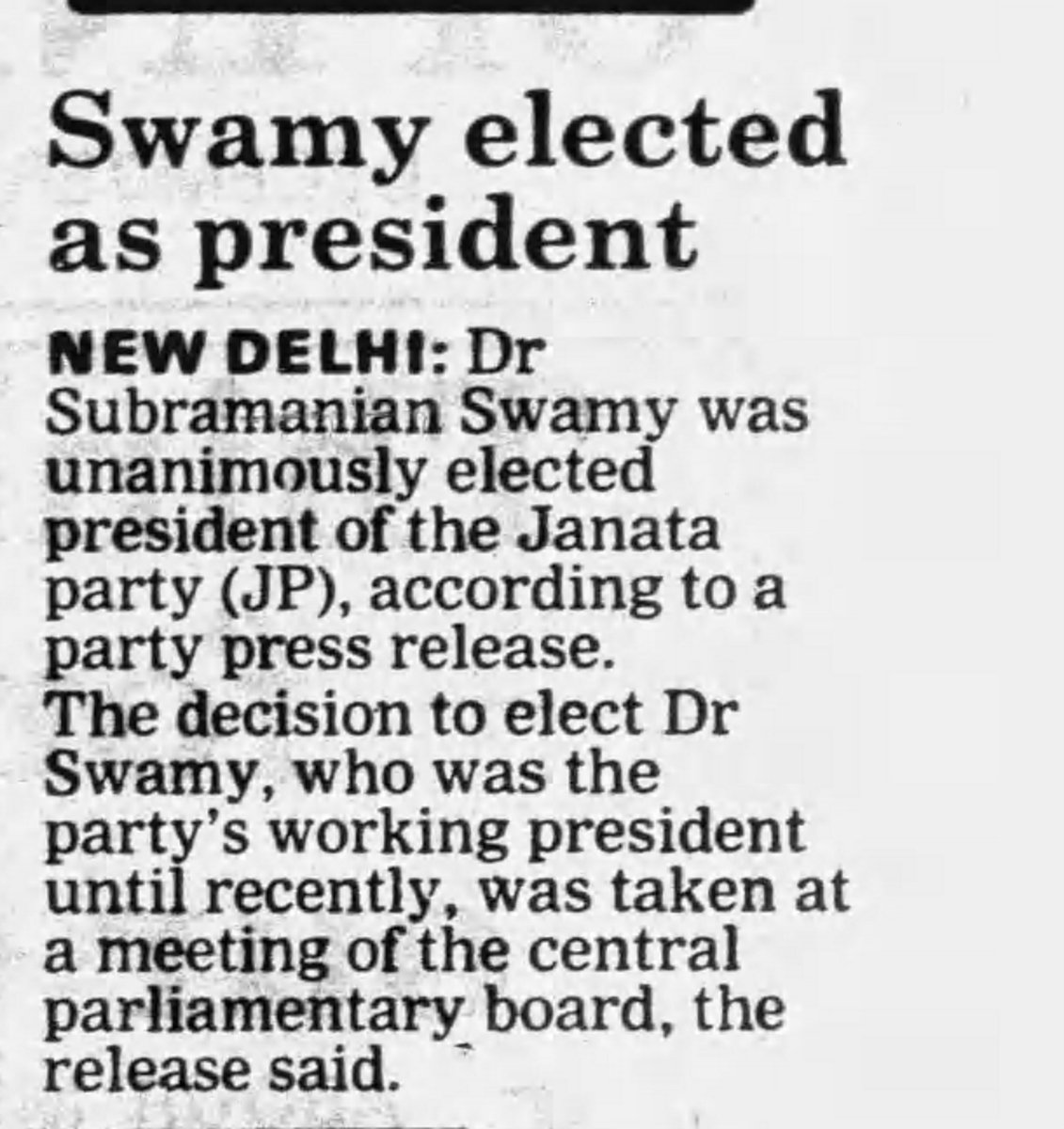 janataparty1977's tweet photo. December 1990 : Subramanian Swamy elected as president of Janata Party.

@Swamy39 @IndiaHistorypic https://t.co/C22hCIdyWf