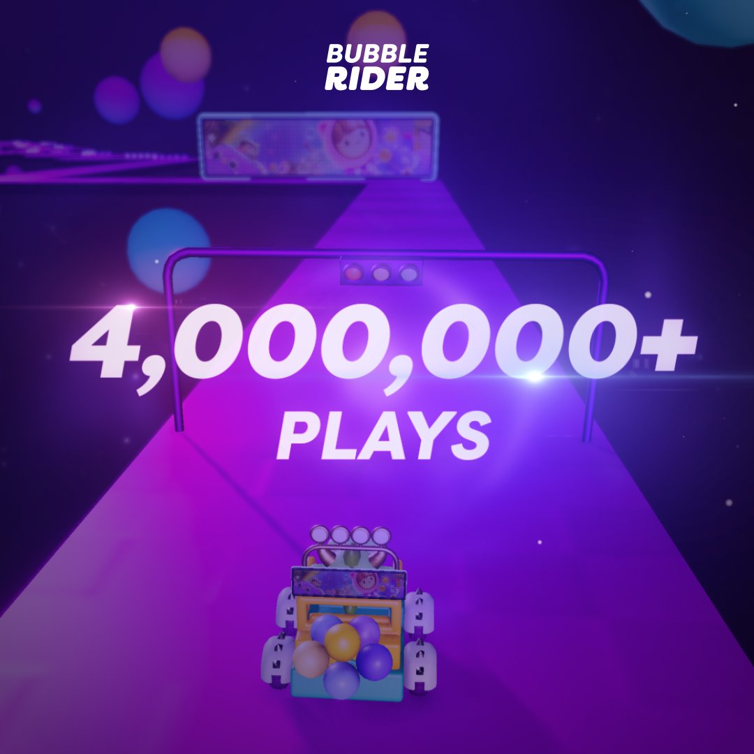 Imaginary_Ones's tweet photo. << BUBBLE RIDER 4MILLION PLAYS! >>

We have just hit the 4 million gameplays milestone 🎉    

✅ Reminder: Stake your Imaginary Ones before 3rd May to receive a free #ImaginaryRides airdrop.  

✅ Get your Imaginary Ones @ OpenSea: https://t.co/3wIjgcWfey https://t.co/ElAeu7iPRz