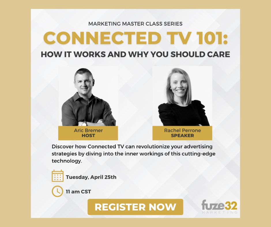 Today is the day! Join us for fuze32’s second iteration of the marketing master class webinar! Haven’t signed up yet? Register before 11AM to be able to attend and learn about Connected TV! hubs.li/Q01Kd6YW0