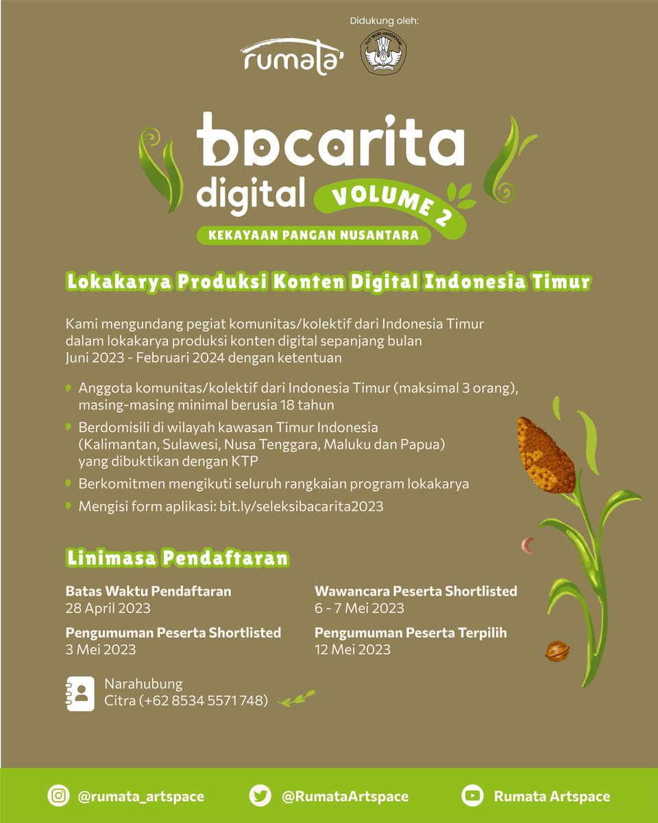 Pendaftaran Bacarita Digital volume 2 telah dibuka. Segera daftarkan komunitasmu di sini ya: bit.ly/seleksibacarit…
