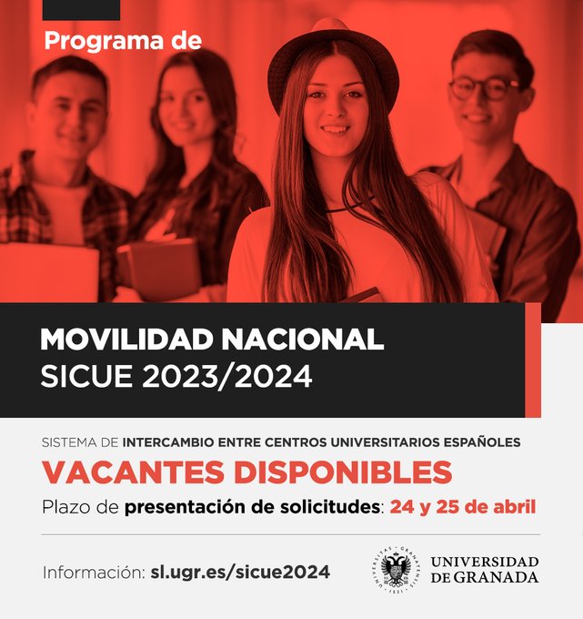 ‼️ Hoy es el último día de presentación de solicitudes para optar a las plazas VACANTES del Programa de Movilidad Nacional SICUE 2023/2024  ‼️

ℹ️ Toda la información en: sl.ugr.es/sicue2024