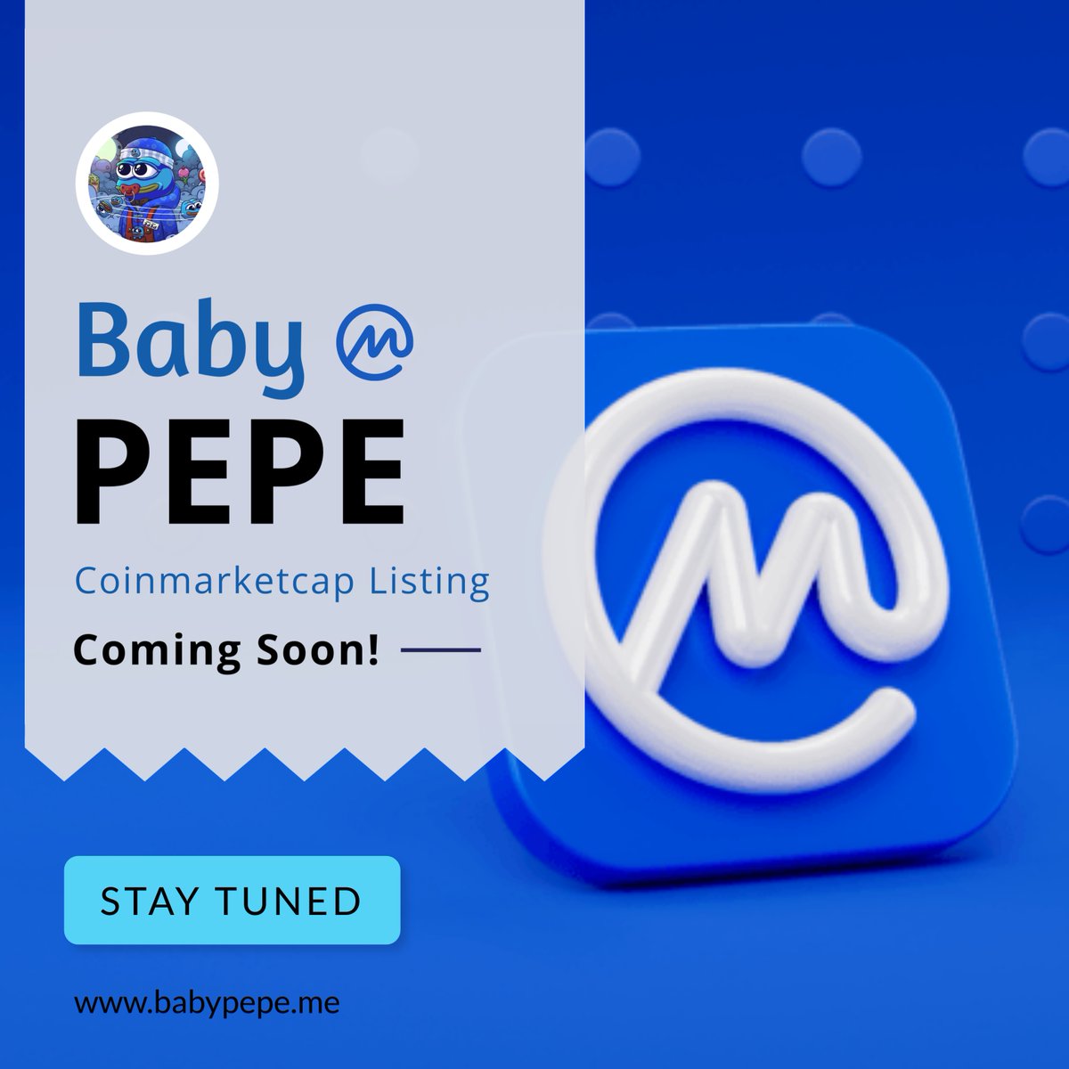 We're excited to announce that we will soon be listed on CoinMarketCap, one of the most respected and widely-used cryptocurrency platforms in the world. 
🚀🐸#BabyPepe #CryptoCommunity #ComingSoon #CoinMarketCap