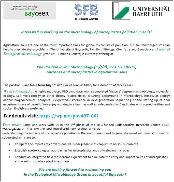agristok's tweet photo. PhD Fuuly Funded in Soil Microbiology, Microbes and Mmicroplastics in Agricultural Soils at The University of Bayreuth, Germany 🇩🇪... For details visit: https://t.co/JwEf0umWkn https://t.co/rkwL1FZ83N
