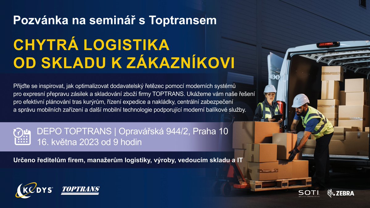 Kodys_sro's tweet photo. Pozvánka na seminář v depu Toptrans. CHYTRÁ LOGISTIKA OD SKLADU K ZÁKAZNÍKOVI - https://t.co/kJN6QQRNhR https://t.co/aQxe7MasO0
