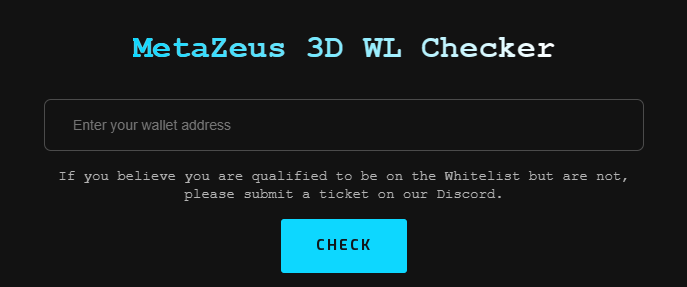 🚀Hey ZeusFam! 🚀

Our Whitelist Checker Tool for the MetaZeus 3D NFT Collection on zkSync is LIVE🔥! 

Check your spot👉 wl.joinmetazeus.xyz

🎮 Secure WL/OG via Zealy: zealy.io/c/metazeus3d