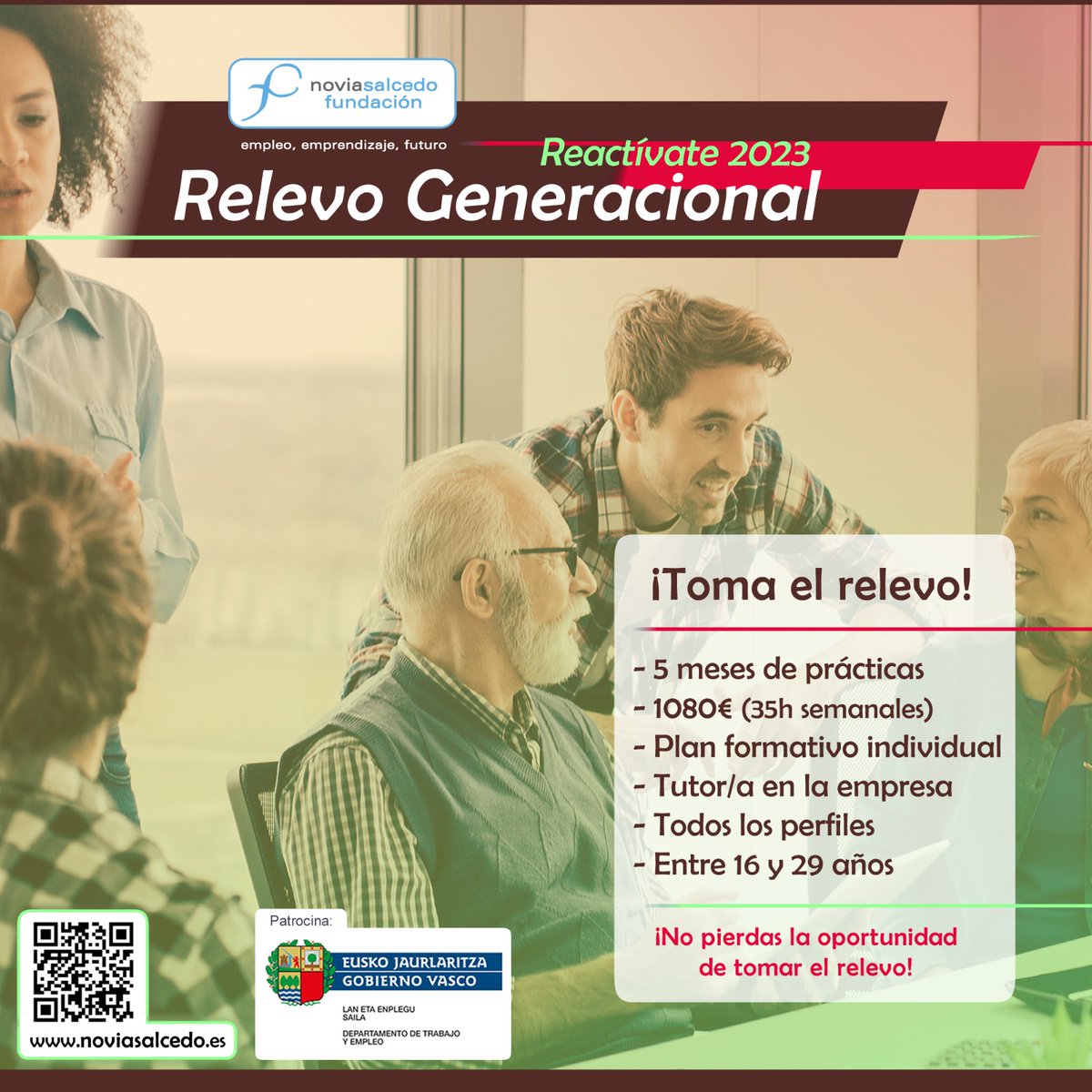¿Te enfrentas a la necesidad de transferir conocimiento, rejuvenecer la plantilla, reorientar la dedicación de las personas más veteranas....?
Programa subvencionado que conecta a 164 jóvenes con empresas u organizaciones de #Euskadi 
▶️noviasalcedo.es/reactivate-202…
#relevogeneracional