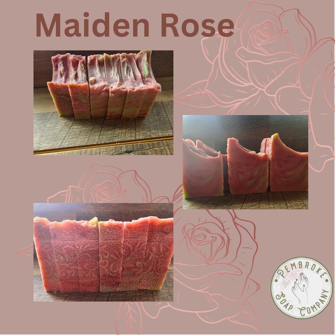 Maiden Rose soap is available now at Pembroke Soap.  Rose is the primary scent with underlining notes of bergamot, vetiver, ambrette seed, tonka bean, and iris root.  Creating a rich, sophisticated scent.  Shop Now pembrokesoap.com