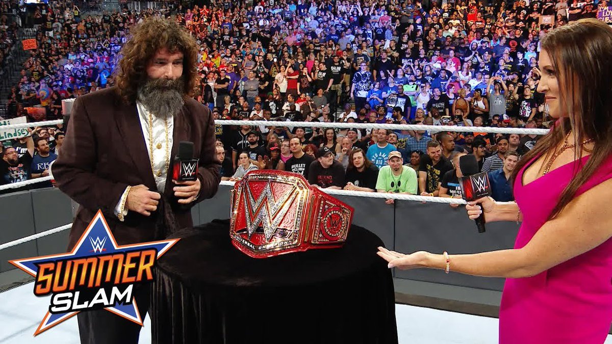 WDEVV7KW4L's tweet photo. So let me get this straight, Mick Foley got to introduce two ugliest Championships in The Red WWE Universal Championship, and The WWE 24/7 Championship Belts, and Triple H got to introduce The WWE World Heavyweight Championship Belt. #LevelsAndLayers https://t.co/bYQXKAx31p
