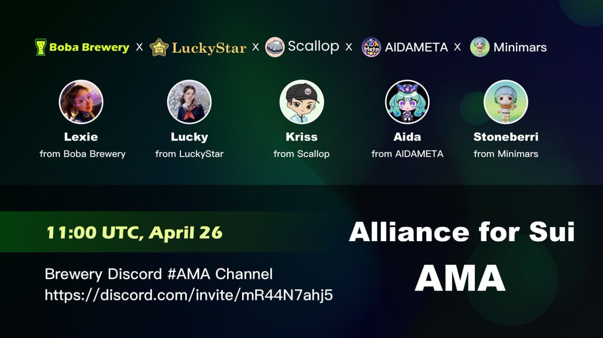 📢Brewery joint AMA with <a href="/LuckyStarHomes/">LuckyStar｜Going Multi-chain</a>, <a href="/Scallop_io/">Scallop</a>, <a href="/AIDA_Ecosystem/">AIDA META</a> &amp; @Minimars_Sui, join us to get #tokenairdrop and #giveaway of  

💰 $ADC, $SCA, $xLUCK, $BRE &amp; Wl of Minimars

⏰11:00 AM UTC, April 26

✅Follow+RT+❤ and share your questions👇
x.com/i/spaces/1yoKM…
