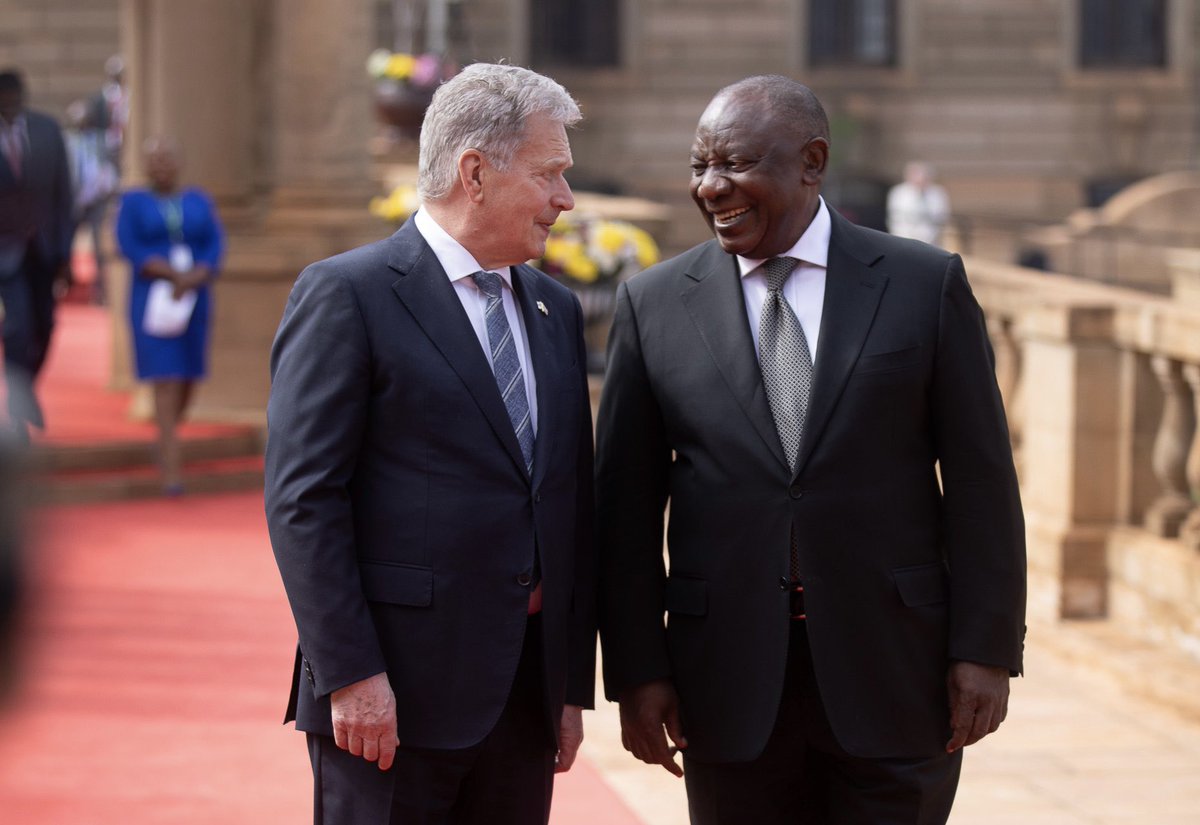 A very good start to my state visit in South Africa. In the current geopolitical situation, it was very valuable to have a chance to exchange views with President <a href="/CyrilRamaphosa/">Cyril Ramaphosa 🇿🇦</a>. Finland and South Africa have excellent relations and our cooperation is deepening.