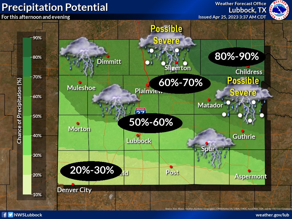 Thunderstorms are expected to increase in coverage this afternoon and especially tonight over the SE TX Panhandle and Rolling Plains. Severe storms are possible, capable of hail up to golf ball size. Localized flooding is also possible tonight mainly off the Caprock. #lubwx #txwx