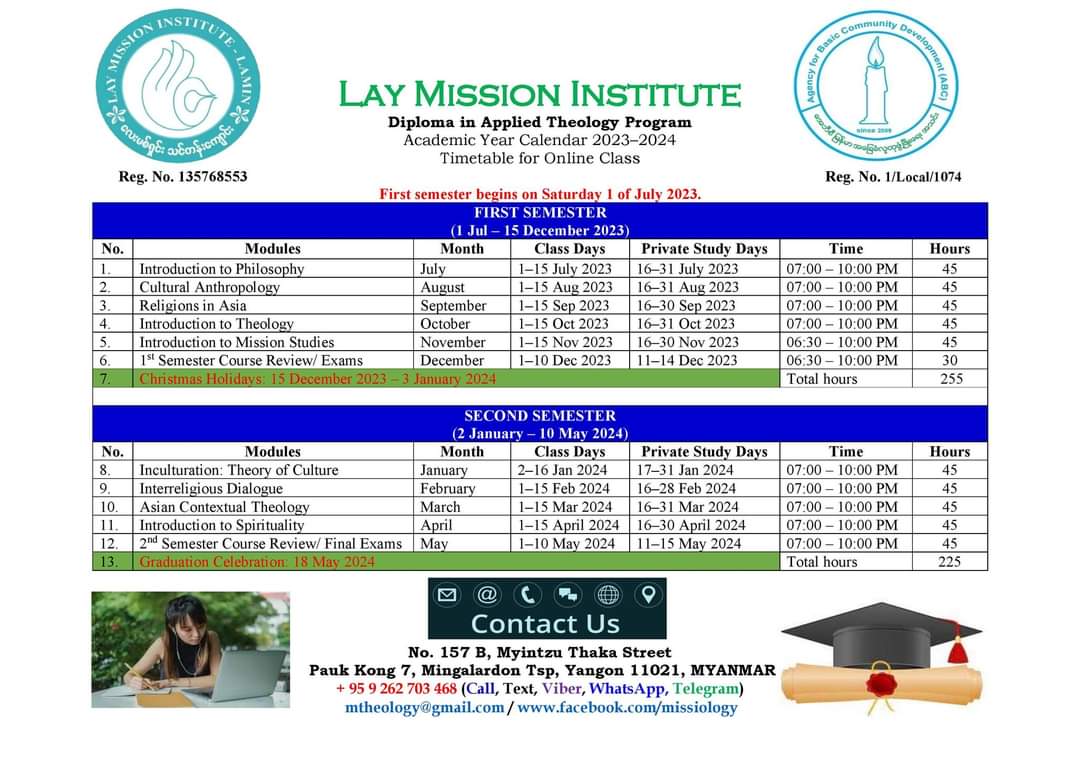 ABCMyanmarOrg's tweet image. Diploma in Applied Theology အတန်းအတွက် Application Form တင်လို့ရပါပြီ။

forms.gle/gUyP9hwqWaK3vH…