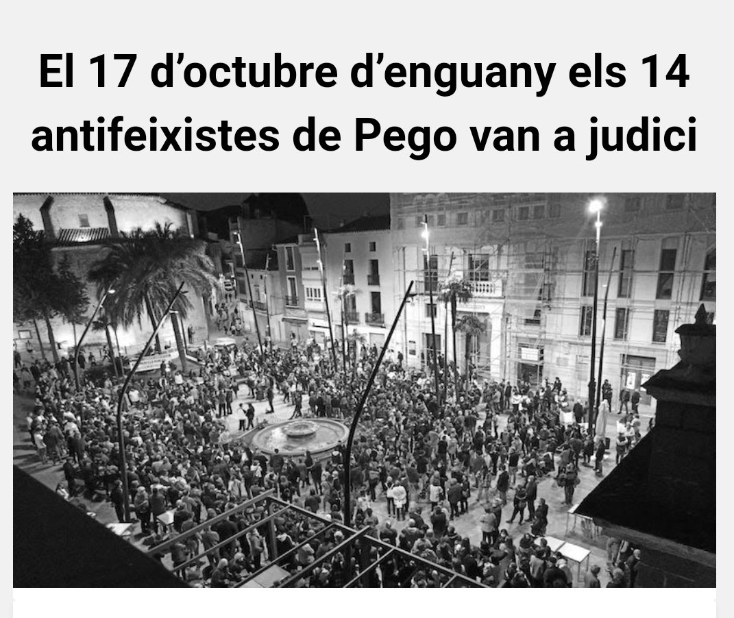 ArranMarAlta's tweet photo. El pòxim 17 d'octubre els 14 antifeixistes de Pego van a judici.
El Grup de Suport escriu aquest article al @LaMarinaPlaza1 i fa una crida a la mobilització popular a la Marina Alta de cara al judici.

Lluitarem fins a l'absolució!✊🏽⚒️
Enllaç a l'article👉🏽
https://t.co/0OSP7KWTXD https://t.co/GO07AdpZGO