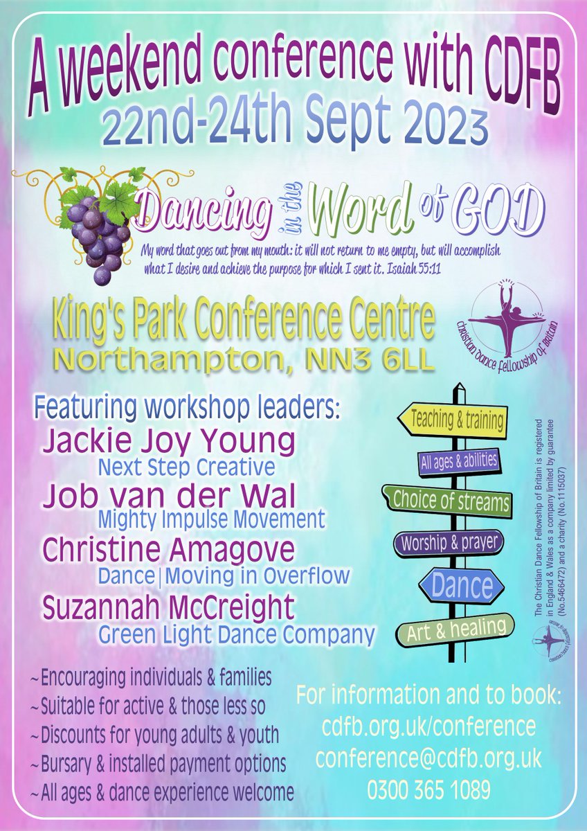 We would like to share the following event organised by Christian Dance Fellowship in Britain with you. It is an open conference, so please spread the word.
For more information or how to book, please follow the link
cdfb.org.uk/conference/