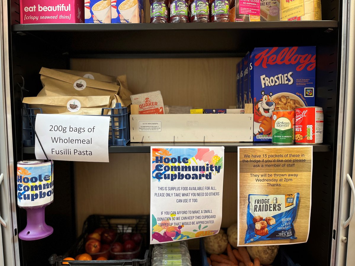 HooleComCen's tweet photo. Introducing: THE HOOLE COMMUNITY CUPBOARD!
Open whenever we're here, Mon-Fri office hours. Surplus dry goods, fruits &amp; vegetables &amp; occasional non food items. FREE to take whatever you need &amp; donation tin for any monies which will re-stock the cupboard #Hoole #food @ShitChester https://t.co/9RgwvUYaof