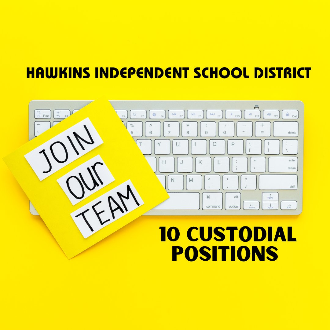 -100% Paid Insurance (employee only)
-Earn $50 each week with attendance incentives
-2% matching annuity program
Our new custodial team will begin NEXT WEEK.  There is still time to join the team.  Stop by the administration office today!