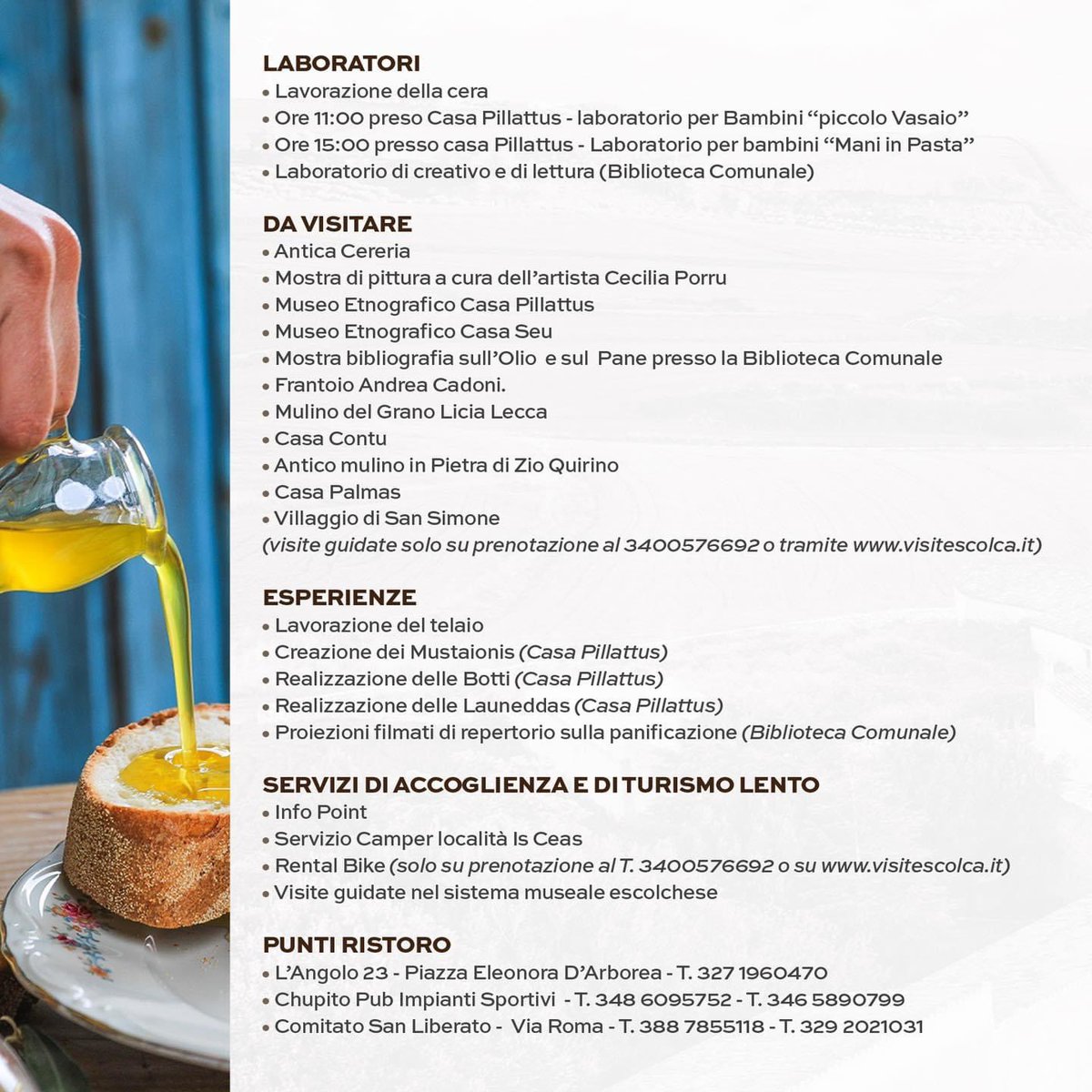 VEscolca's tweet photo. Ecco il programma della manifestazione si Sa Dia de s’ollu e su Liori - Escolca, 30 aprile 2023

Vi aspettiamo

PER INFORMAZIONI
Pro loco - 3282642653 - 3403362478 - 3492541866
https://t.co/Ay0u5DBBTE https://t.co/rs7FJxNA7h