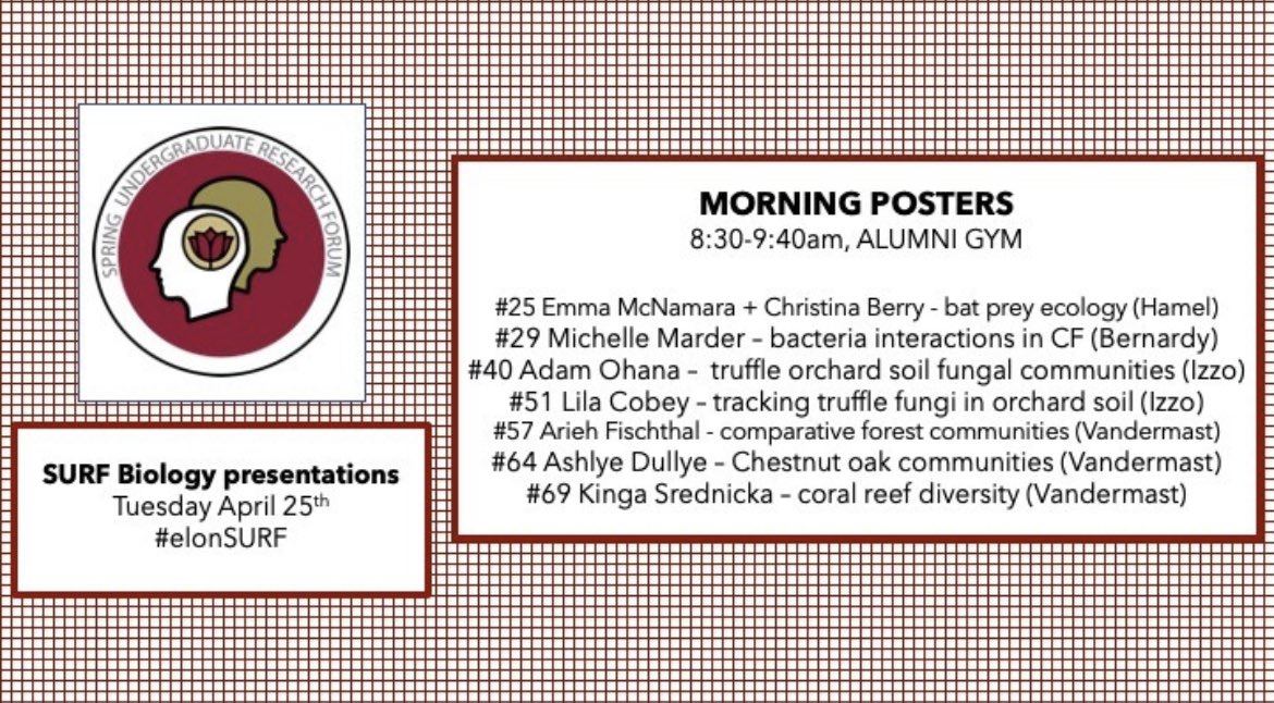 Join us from 8:30-9:40 this morning to catch the Biology posters at #elonsurf !