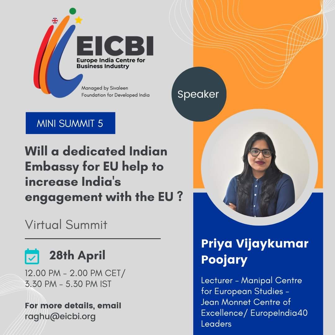 Pleased to share that our faculty member Ms Priya Poojary will be speaking at the 5th Mini Summit of the #EuropeIndia40 Views Campaign on 28 April 
Registration link: lnkd.in/gnCmWWFr