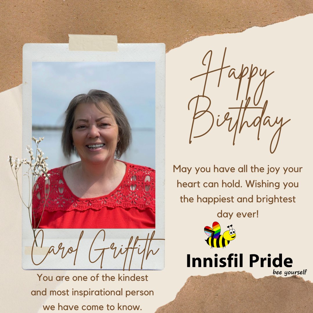 innisfilpride's tweet photo. Wishing our Treasurer Carol Griffith a very special and happy birthday! 🎂🎂🎂

You help make our community a better place ❤️🖤🧡

#birthdaygirl #happybirthday #celebrate https://t.co/AvUVaHCrUu