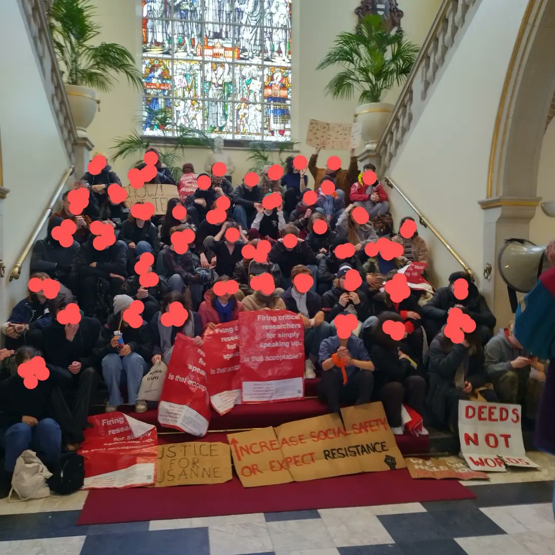 uvarebellion's tweet photo. Liberation ("occupation") right now in support of Susanne Täuber, she must be reinstated! She complained about gender inequality at the @univgroningen and got fired for it.

Fight for social safety! 

stand in solidarity, support the students and staff fighting! 
#AmINext https://t.co/pykmsYGdcR