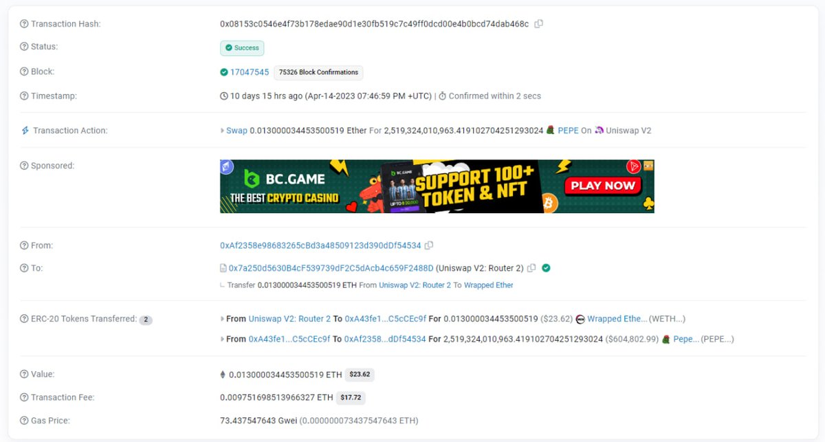 gem_detecter's tweet photo. You know $PEPE?

This unlucky man bought $23 worth of $ETH when the first day and has made $600k+ profit for now!

But he was blacklisted and can't trade anymore, haha!

Poor guy! Who knows how he added? https://t.co/JugtwpExJA