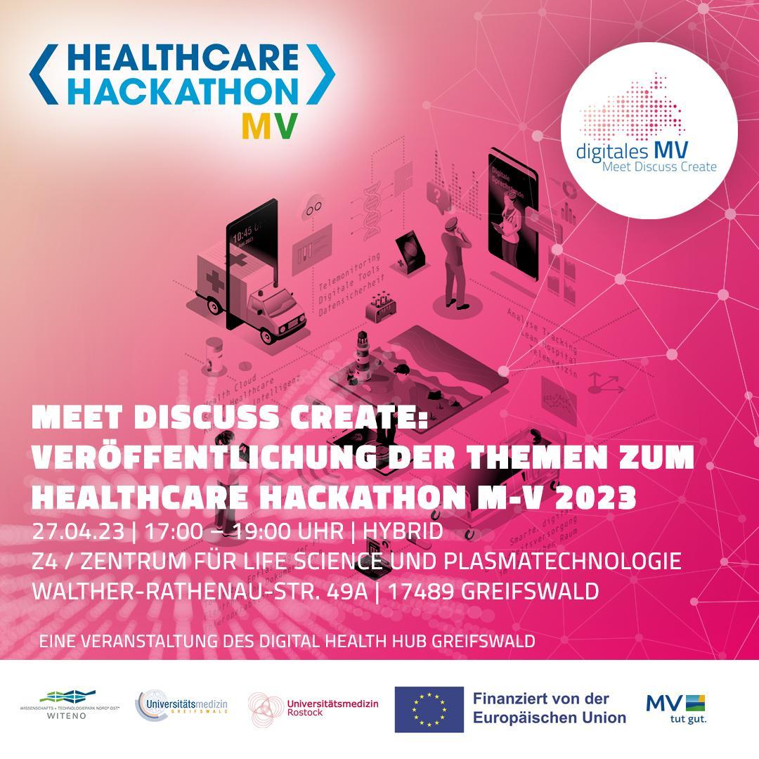dhhgreifswald's tweet photo. SAVE THE DATE!
Themenausgabe Healthcare Hackathon M-V 2023 am 27.04.2023 in Greifswald. Hier geht's zur Anmeldung: https://t.co/AL7l2USlQ4
@komm_rostock @UMGreifswald
#DigitalTransformation #Healthcare #DigitalHealthHub #DigitalesMV #hackathon #Healthcare #HCHMV23 https://t.co/BKIgS0cg2c