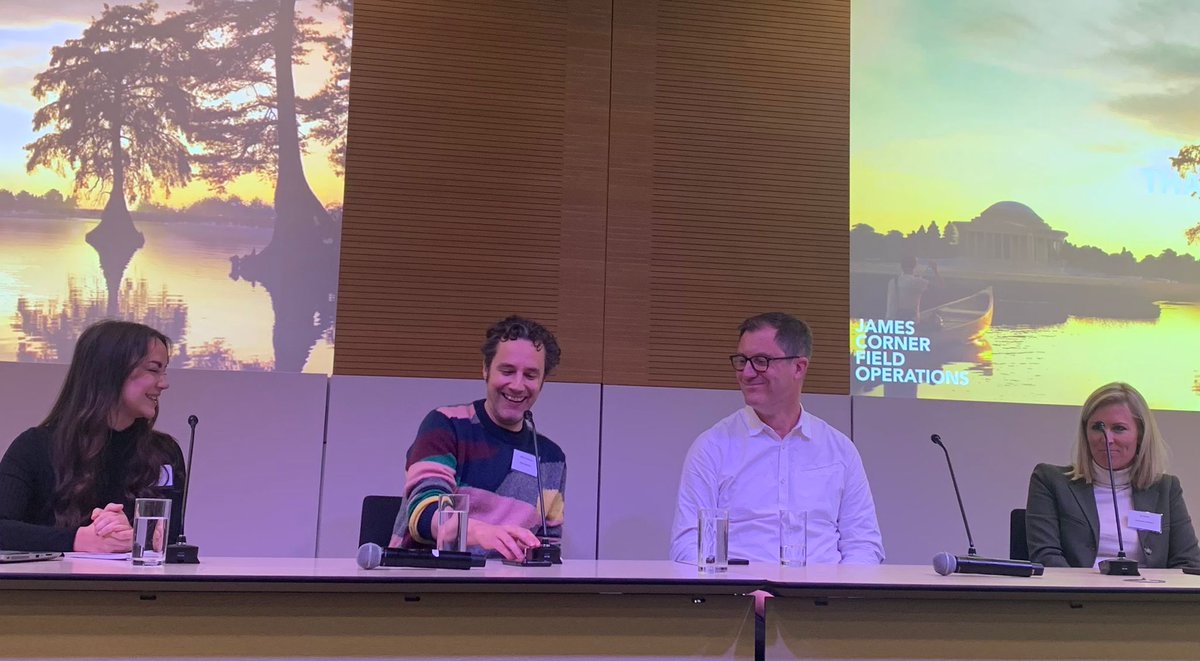 Great questions coming from the audience to panel chair Izzy Hease <a href="/VisitorInsight/">Visitor Insights</a>, Matt Morgan @qualityoflifeuk, Jo Cowen <a href="/JoCowenArch/">Jo Cowen Architects</a> &amp; Matt Grunbaum <a href="/fieldoperations/">Field Operations</a>. 

On design, the panel agree that small scale interventions can make as big a difference as a larger actions.