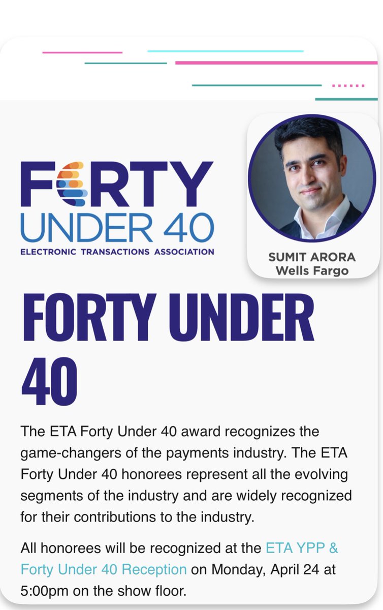 sumitarora1000's tweet photo. 🎉 🏆 Feeling immensely grateful and incredibly honored to have been recognized as one of the #FortyUnder40 2023 award recipients by @ElecTranAssoc ! This prestigious #award highlights the game-changers in the #paymentsindustry, and I'm truly humbled to be among such an inspiring group of professionals. 

1️⃣ I'd like to extend my deepest gratitude to all my #mentors who have guided me throughout my journey. Your wisdom, support, and encouragement have been invaluable in shaping my career.

2️⃣ To my amazing #teams, past and present, #thankyou for your unwavering dedication and collaboration. Your #hardwork and #passion have been instrumental in driving our success, and I'm proud to work alongside each and every one of you.

3️⃣ Last but certainly not the least, I want to express my #appreciation to my industry #network for the countless opportunities to learn, grow, and make a difference in the payments landscape. Your camaraderie and shared vision have made this journey all the more rewarding.

As we continue to #innovate and think about the possibilities in the payments ecosystem, I'm excited to see what the #future holds. Let's keep striving for excellence and making a #positiveimpact on the world of #payments!

#ETA40Under40 #ETAFortyUnder40 #gratitude #onwardsandupwards #immigrantstories