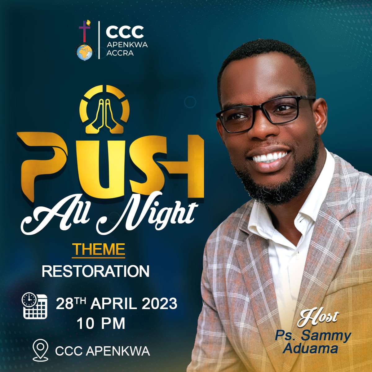 ccc_apenkwa's tweet photo. Beloved of God, our end of month prayers, PUSH ALL-NIGHT,  is here again.🥳🥳🥳🎉💃💃

It's a night where God is going to give us restoration from all that the enemy stole from us. 

There's restoration for you  child of God.❤️🙌

#pushallnight #restoration #april #prayer #word https://t.co/S1HFWIZPje
