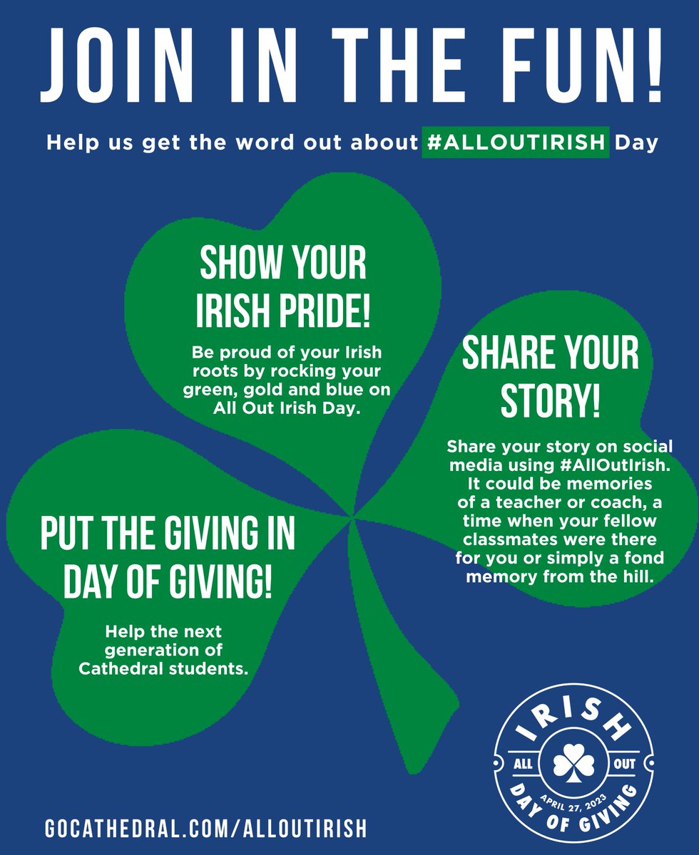 gochstech's tweet image. CHS Technology is proud to be ALL OUT IRISH! Join the fun this Thurs. 4/27 at gocathedral.com/alloutirish.&quot;