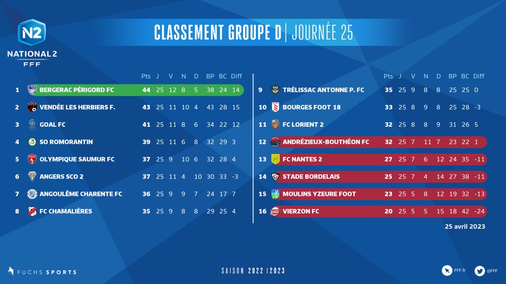 📊Classement Groupe D | Journée 25