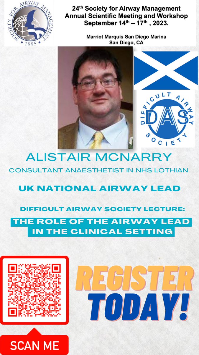 docperin's tweet photo. SAM meeting in San Diego with the presentation of Dr Alistair McNarry!
Great discussions about Airway Lead Project! 
Scan the QR code and register today!
@AirwayOnDemand @JohnCSakles @CarinHagberg @dasairway @jducanto @dr_imranahmad https://t.co/KyP0TxnzzI