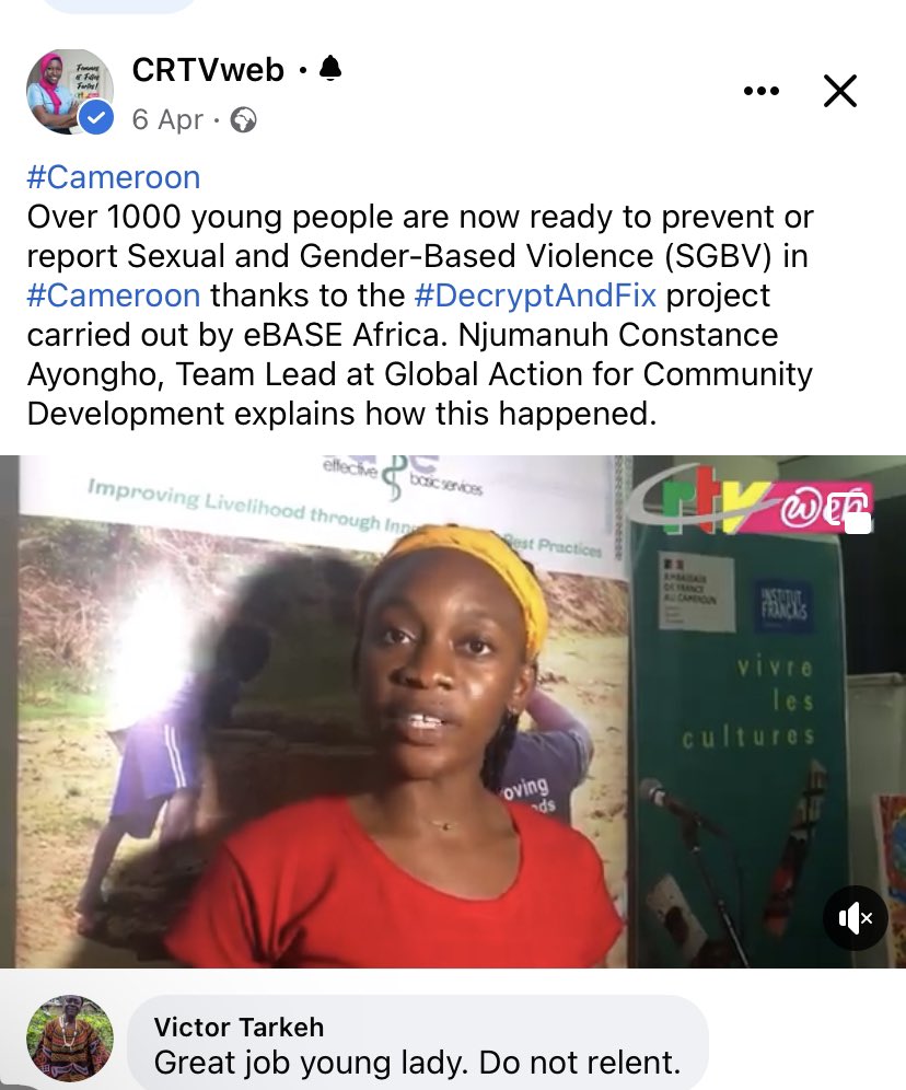 NjumanuhC's tweet photo. Happy to have shared my experience working on the #Decryptandfix project with @ebase_africa on @CRTV_web during our end of project dissemination conference @Africa_evidence @FRauCameroun @ChrisGuilhou @UKinCameroon  https://t.co/bRbO6rB0aG https://t.co/pvRo07a6nz