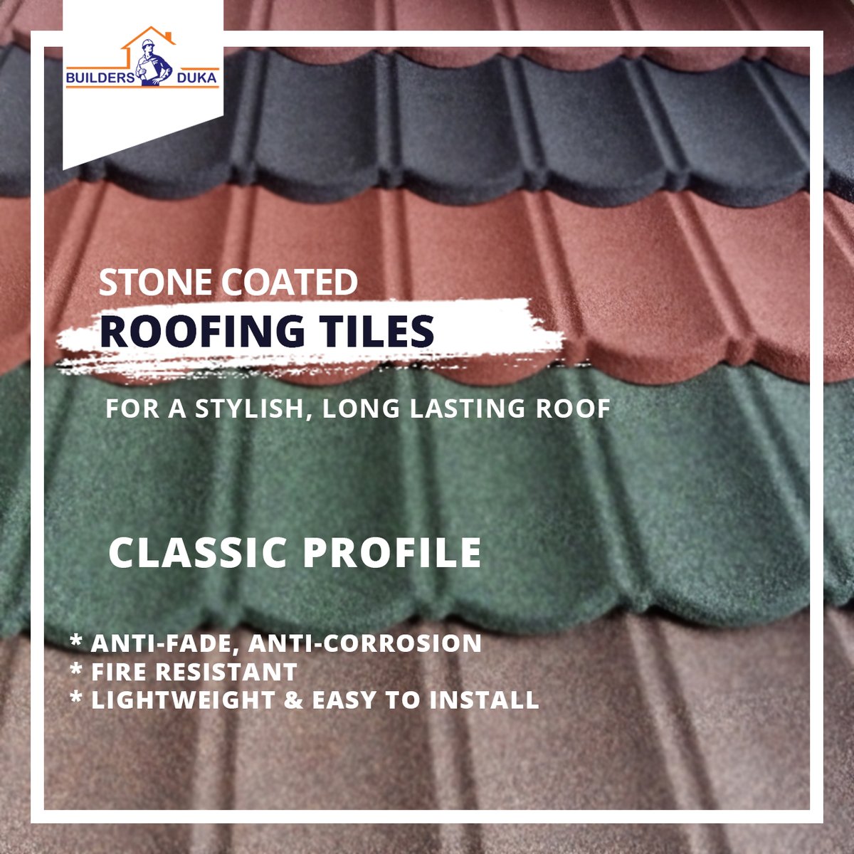 @Bossyator Stone Coated tiles are made to look like traditional roofing materials but are more durable and come in a range of colors and designs to suit any style.

Talk to us on 0110 090 752 for top quality  roofing tiles #StylishRoofing #LongLastingQuality #StoneCoatedRoofing