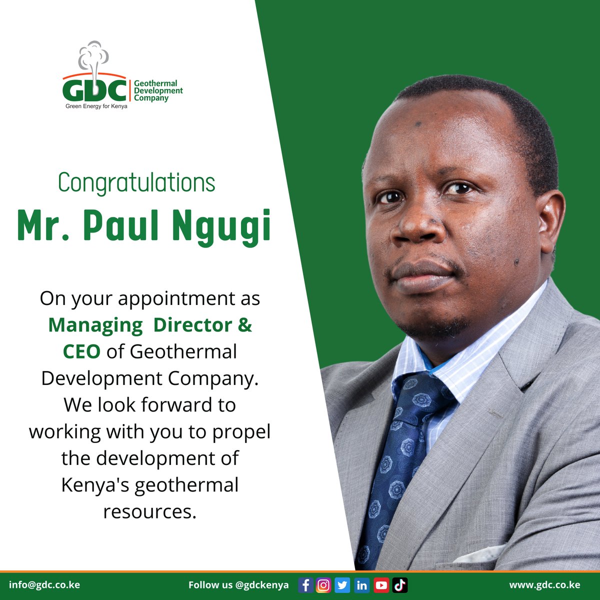 GDCKenya's tweet photo. GDC gets new MD &amp; CEO, Mr. Paul Ngugi. https://t.co/XFuWO9mnrR