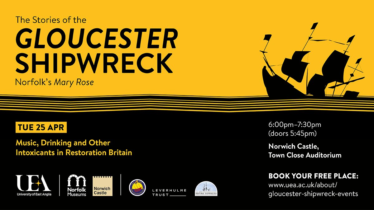 The first @gloucesterwreck talk @NorwichCastle will take place TONIGHT! Drinking, intoxicants and music — just a few of the passenger’s pastimes — will be discussed 🍷 🎟️ In-person tickets are fully booked, but you can still watch via live-stream! Book: bit.ly/41HLaCf