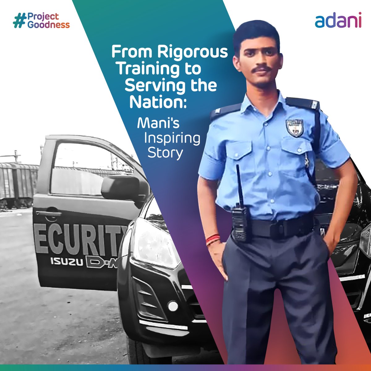 AdaniOnline's tweet photo. We feel humbled to have been a part of Manikanta's journey towards achieving his dream of serving the nation. Through Project SAKSHAM, our #AdaniFoundation initiative, we provided him with the necessary training to become an Un-Armed Security Guard.
#ProjectGoodness @adanisaksham https://t.co/9U09YA6uFg