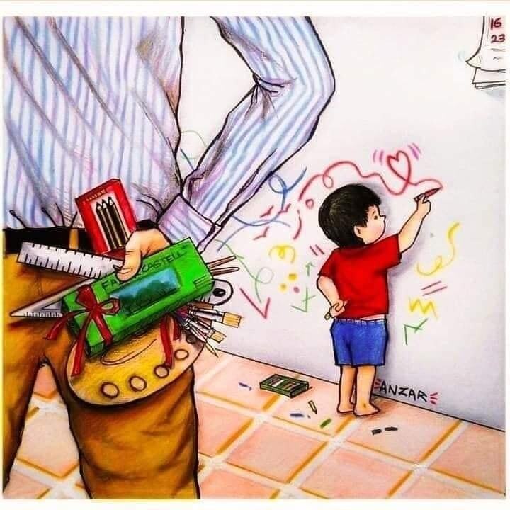 Luizdebutecos's tweet photo. "Omar, de cinco anos, havia desenhado uma parede inteira em sua casa, o desenho abstrato foi um presente para seu pai, que estava viajando há vários dias a trabalho.
Quando o pai voltou, ele encontrou Omar arranhando a parede.
Ao observar isso, seu pai d… https://t.co/woxKFot2nh https://t.co/vZCFLgRK3z