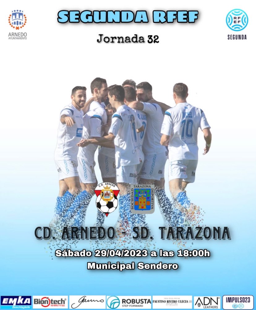𝗛𝗢𝗥𝗔𝗥𝗜𝗢 𝗖𝗢𝗡𝗙𝗜𝗥𝗠𝗔𝗗𝗢 ✅

📌 #ArnedoTarazona
📝 Jornada 32
🗓 Sábado 29 de Abril 
⏰ 18:00h
🏟 Municipal Sendero 

⚪️🔵#VamosArnedo #unpueblounequipounailusion