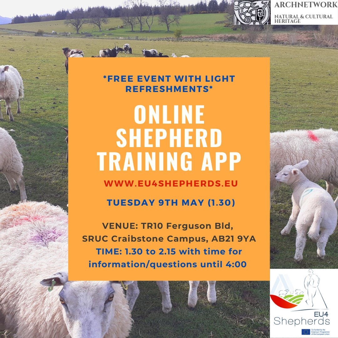 Archnetwork is running an event to launch the new <a href="/eu4shepherds/">eu4shepherds</a> online shepherd training app at <a href="/SRUC/">SRUC</a> Craibstone Campus, Tuesday 9th May - for more information on the project visit eu4shepherds.eu