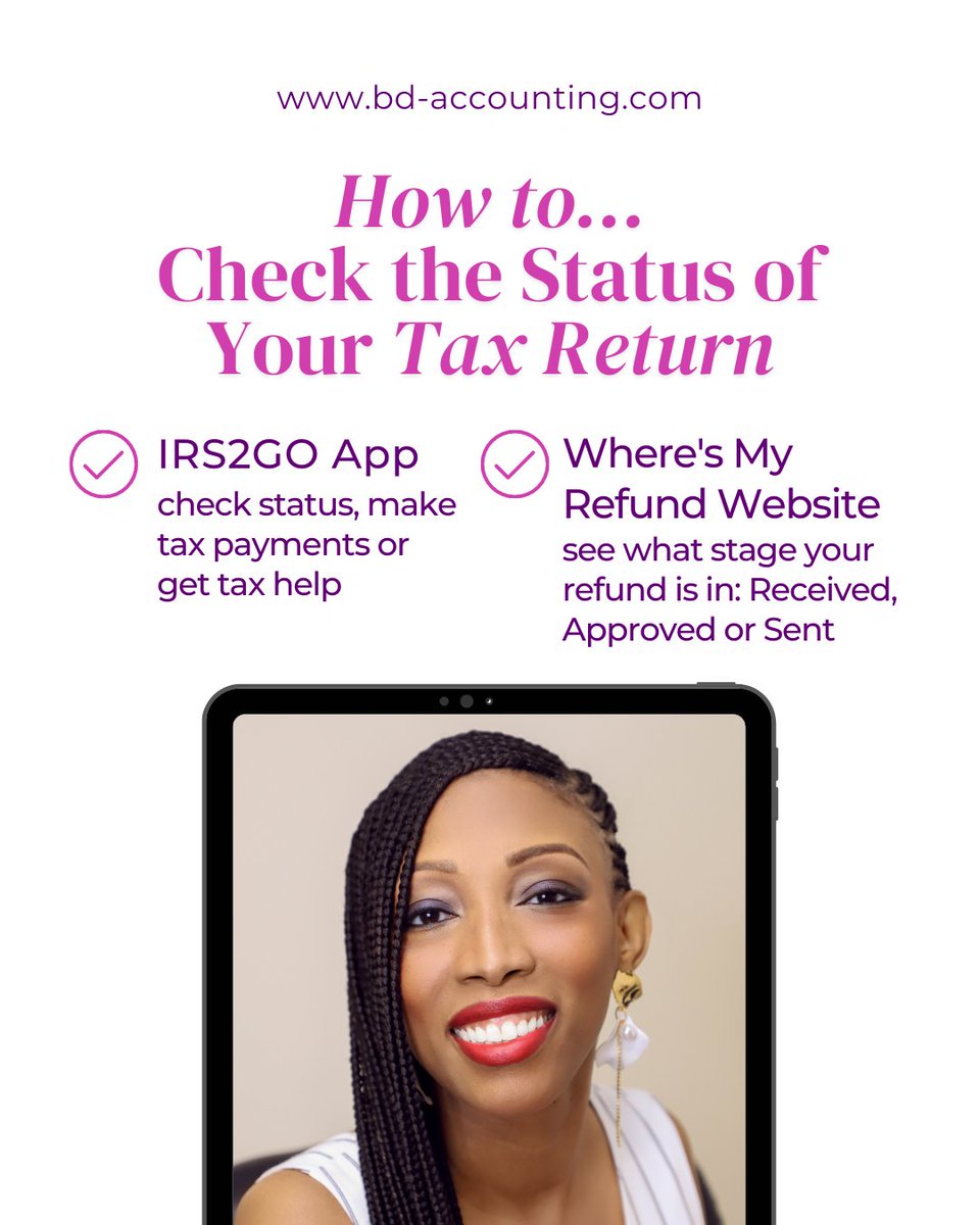 bdaccounting's tweet photo. Tax refunds can be traced by using the “Where’s My Refund?” tool on the IRS website, the IRS2Go Mobile App, or by calling the IRS. Don't forget to save this post for later and tag a couple of your entrepreneurial friends.

 #MetroAtlantaCPA #GeorgiaCPA #ConyersCPA #bdaccounting https://t.co/HNokLjsZbs