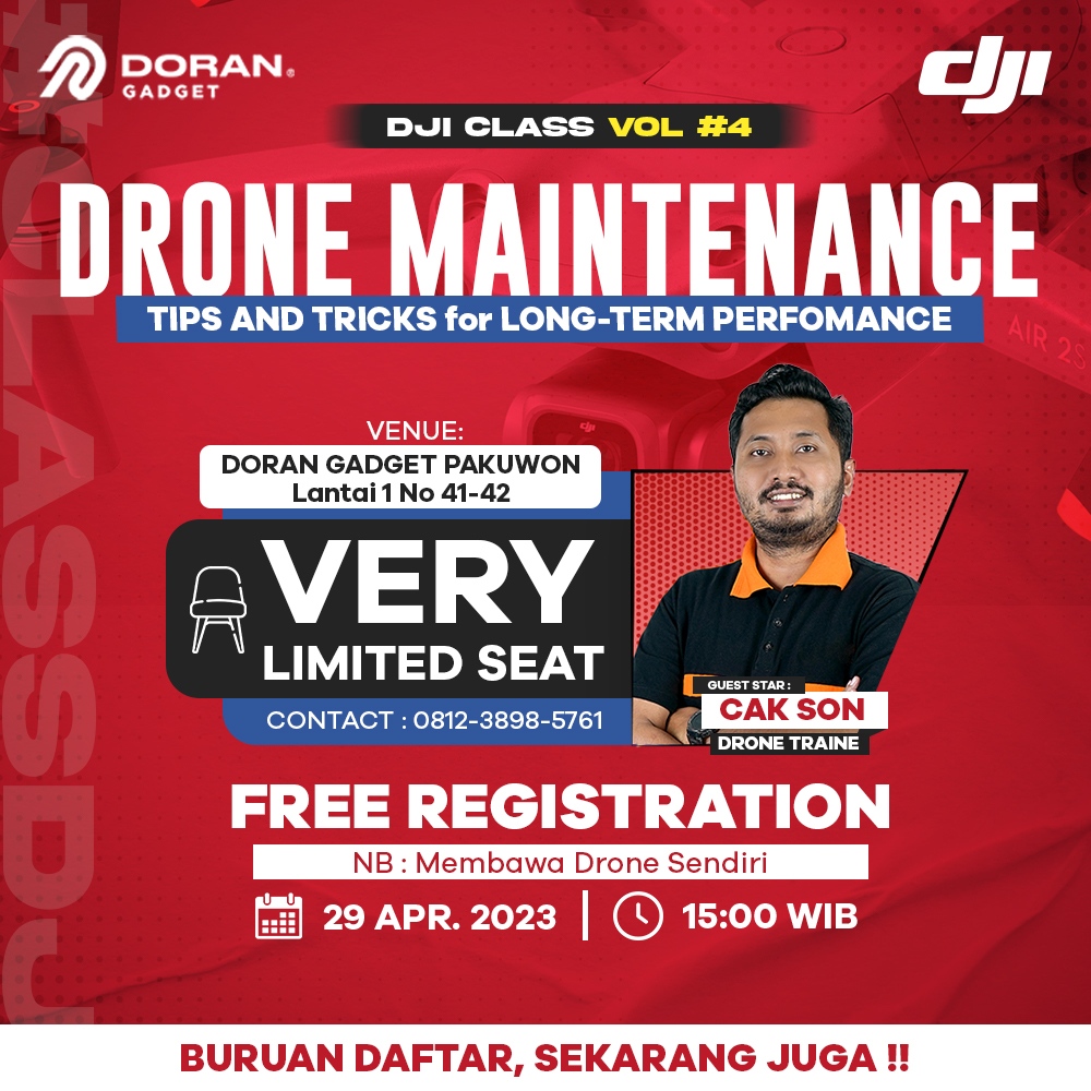 dorangadgetid's tweet photo. DJI CLASS VOL 4
FREE REGISTRATION - LIMITED SEAT
🗓️ 29 April 2023 | 15:00 WIB
📍 Doran Gadget Pakuwon Mall (Lt.1 No 41-42)
📲 081238985761 (Whatsapp Only)
Yuk catat tanggalnya dan registrasi sekarang juga ya!🥳
#DoranGadget #DroneDJI #TipsDrone https://t.co/HSrHYiUdY4