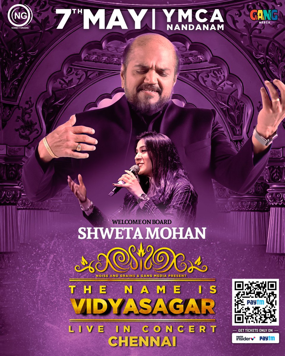 noiseandgrains's tweet photo. Welcome on board✨️ @_ShwetaMohan_

“The Name Is VIDYASAGAR 🎶”, Live in concert, Chennai🗼

7 May 2023, YMCA Nandanam.

Tickets 🎟 https://t.co/cj50PzQFcJ

@VIDYASAGARMUSIC
@karya2000
@itisveer 
@onlynikil 
#NoiseandGrains #Liveinconcert #Chennai #paytminsider #vidyasagar #vidyasagarmusic