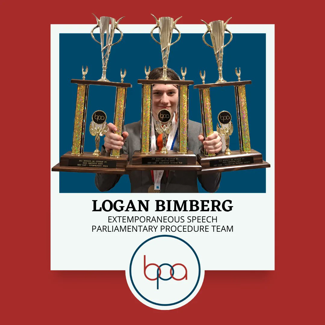 WMBPA's tweet photo. We're heading to Nationals tomorrow!  Logan Bimberg is competing in Extemporaneous Speech and Parliamentary Procedure Team!  Best of Luck to you Logan!  #mnbpa #bpaallday #bpanlc #bpanlc2023 #discoveryourpurpose https://t.co/W1d31OGx7O
