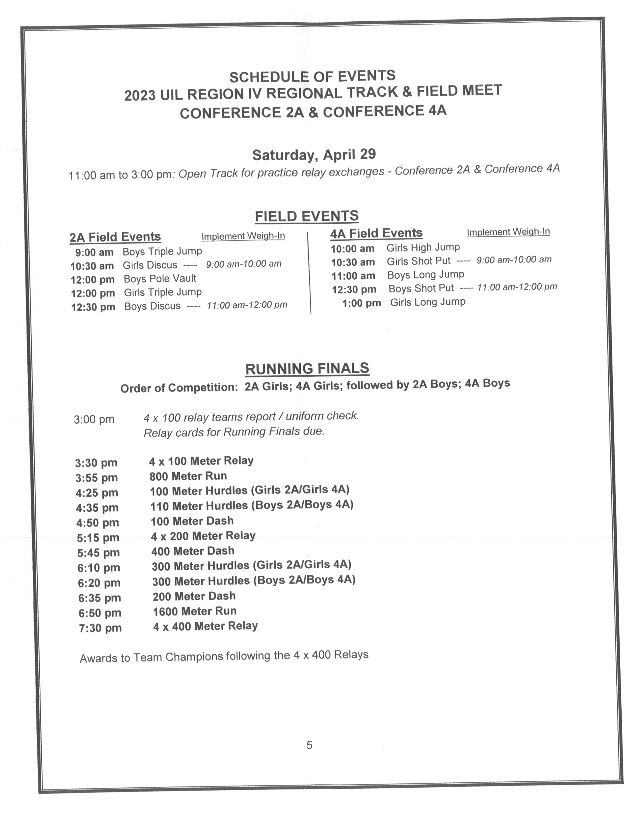 Wharton ISD on Twitter "Please see the Schedule of Events for the