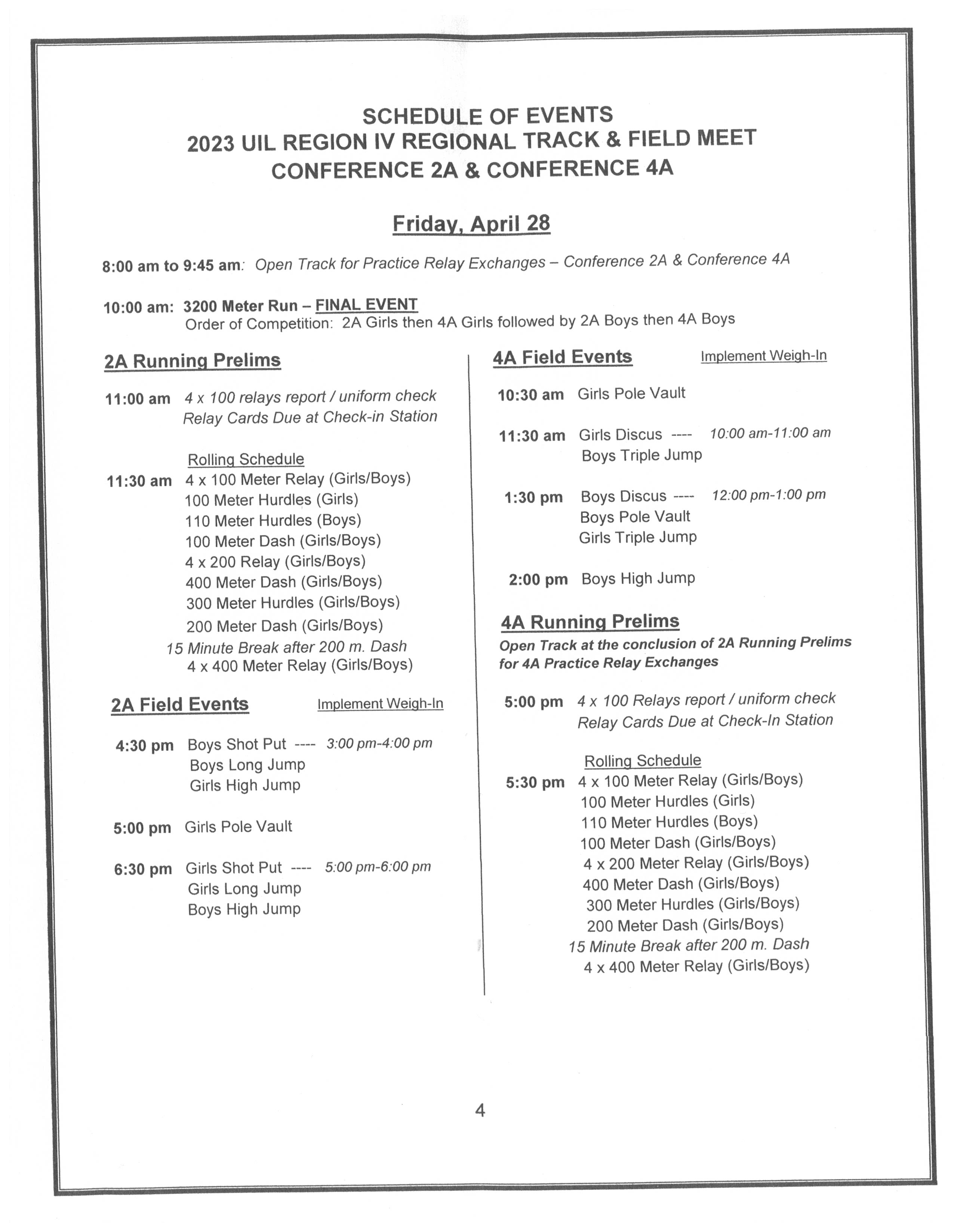 Wharton ISD on Twitter "Please see the Schedule of Events for the