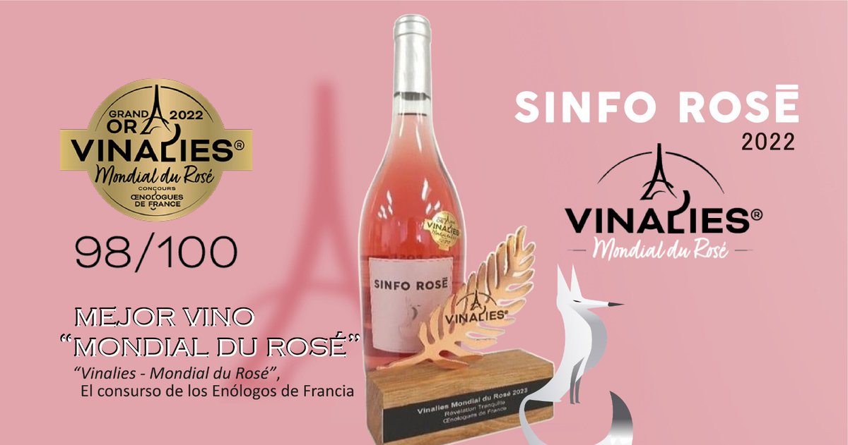 Estamos tremendamente orgullosos: 🥳🥳 Los enólogos franceses han reconocido como *mejor rosado del "Mondial du Rosé - Vinalies" a SINFO ROSÉ 2022*. Ha conseguido la mayor puntuación de todo el concurso.  🏅🍷😃😃😃
#SinforianoBodegas #sinforose #mondialdurose #vinalies #grandoro