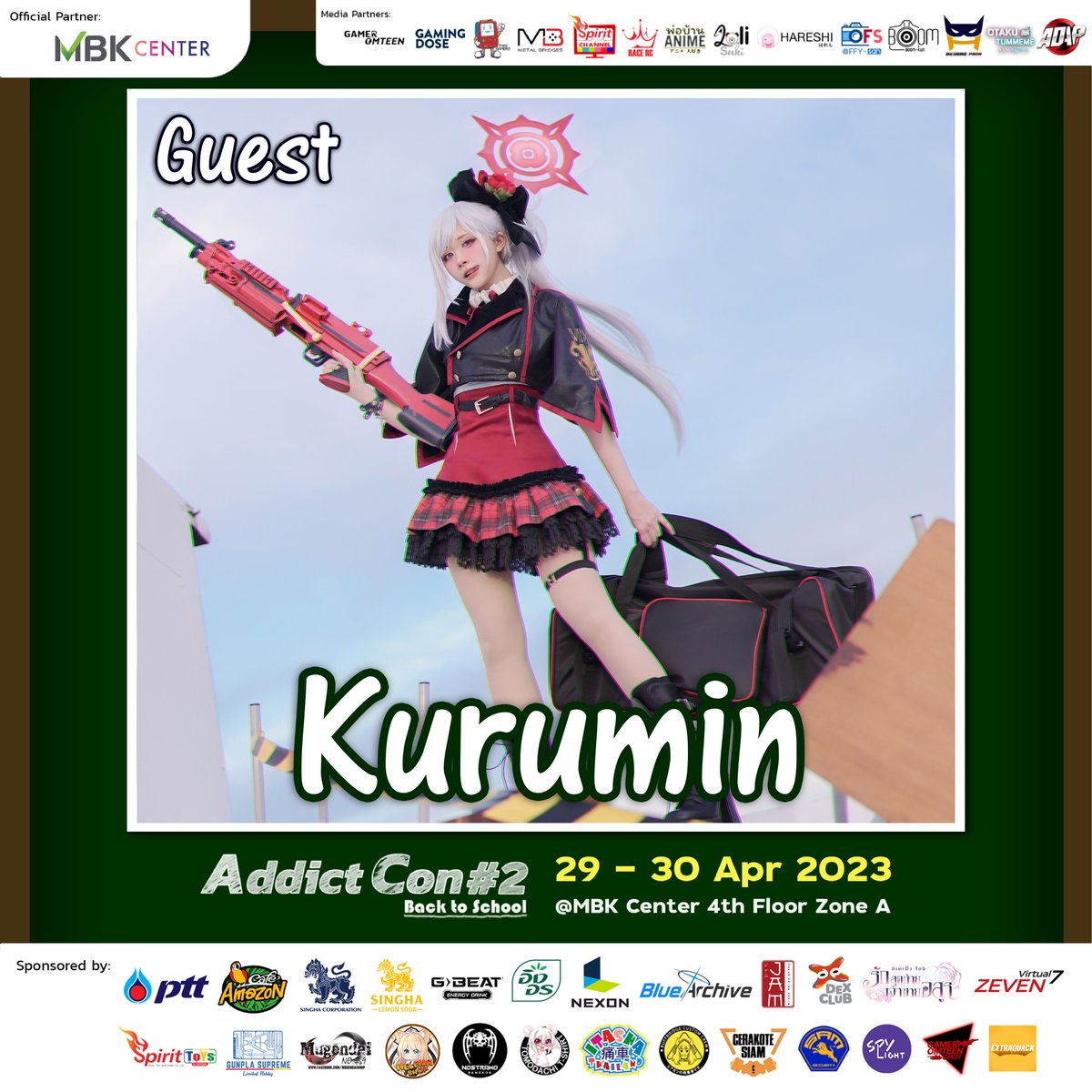 AddictConEvent's tweet photo. ประกาศเปิดตัว Special Guest ลำดับที่ 11!
พบกับ @HanaKurumino ได้ในงานวันอาทิตย์นี้!
⭐️ Addict Con #2: “Back to School” ⭐️
🗓️ 29 - 30 เมษายนนี้ MBK Center ชั้น 4 โซน A
🎟️ จำหน่ายบัตรออนไลน์แล้วที่: https://t.co/VrvOKX84JR
#AddictCon2 #AddictConBackToSchool #CosplayOK https://t.co/ch0GjfnDoe