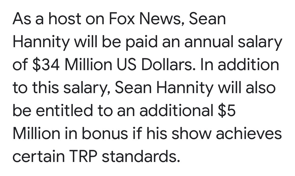 CB618444's tweet image. Did you know #Hannity makes over 40M bucks 💴 a year at faux legacy media? Top paid at @FoxNews 

He’s the media RINO. He was directly involved in text messages with  #WhiteHouse insiders telling them to tell #Trump to concede. 

We saw them.
He’s no friend. 
He’s the enemy.